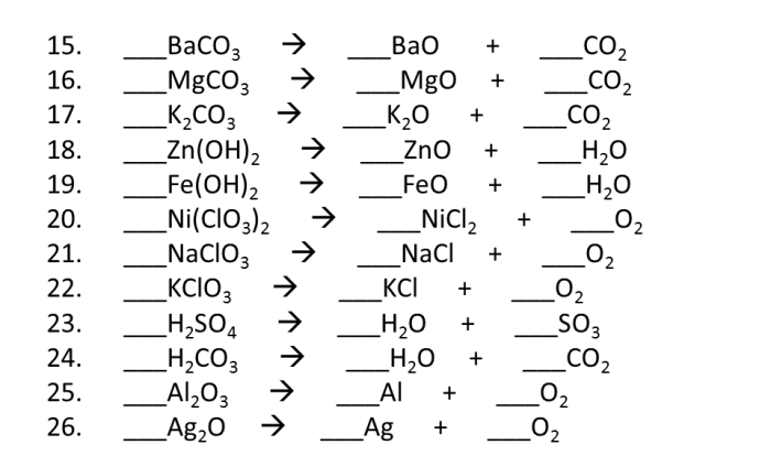 Synthesis and decomposition reaction worksheet