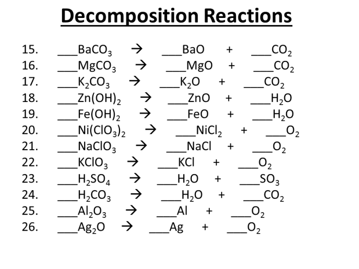 Synthesis and decomposition reaction worksheet